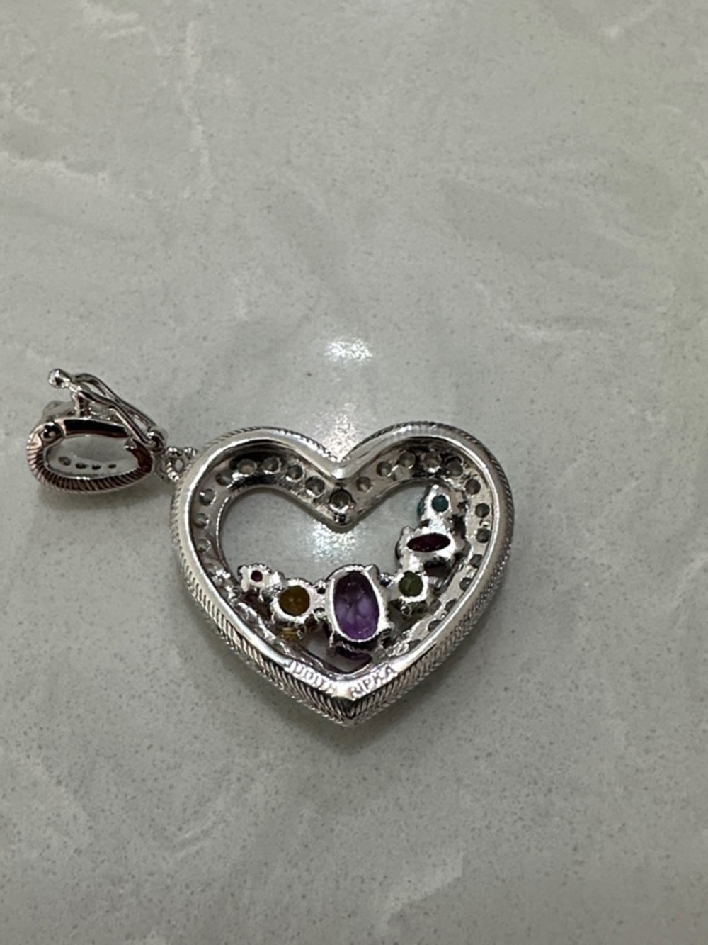 Judith Ripka 925 Sterling Silver Heart Pendant with Multicolored Gemstones - Picture 3 of 6